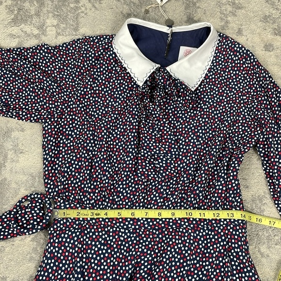 NWT GUL HURGEL Woven Maxi Dress Prairie Long Sleeve Polka Dot Blue Red White M - Picture 8 of 15